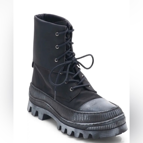 New Free People Goldie Lug Lace Up Leather Combat Boots Black Size 38.5 or 8.5 - Picture 1 of 7